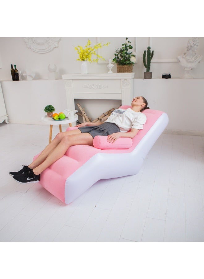 Inflatable Lounge Chair Single Size with Ergonomic S-Shaped Design – Thickened Flocked Inflatable Sofa with Strong Bearing Capacity and Anti-Rollover Stability – Portable Comfortable Air Sofa Bed for Balcony Bedroom Living Room Outdoor Camping Relaxation – Soft Breathable Surface Wear Resistant Material – Pink Inflatable Lounger Chair for Reading Resting and Napping - Image 5